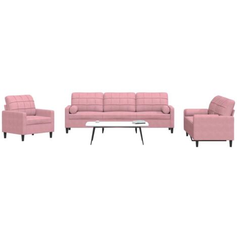Ensemble de canapés 3pcs et coussins et traversins rose velours vidaXL (1/5)