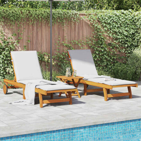 Chaises longues lot de 2 avec table bois massif d'acacia vidaXL