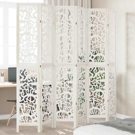 Cloison de séparation 6 panneaux blanc bois de paulownia massif vidaXL