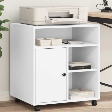 Vidaxl – Support d'imprimante avec roulettes blanc 60x50x67 cm – Bois d'ingénierie – 4 roulettes dont 2 avec freins – Meuble multifonctionnel - vidaXL620915