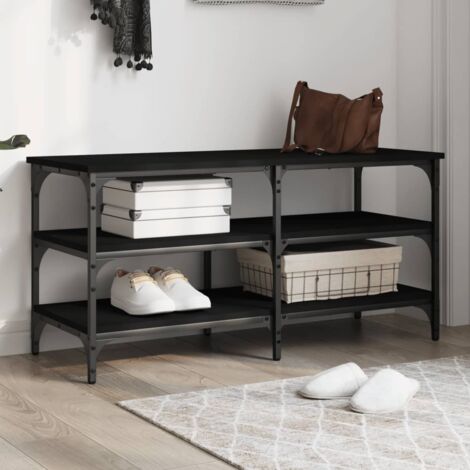 Banc à chaussures noir 100x38,5x49 cm bois d'ingénierie vidaXL (1/5)