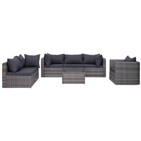 Vidaxl – Salon de jardin 7 pcs en résine tressée – 3 canapés d'angle, 2 centraux, 1 simple, table basse – Coussins confortables inclus (1/6)