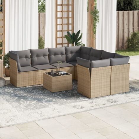 Salon de jardin avec coussins 9 pcs beige résine tressée vidaXL (1/3)