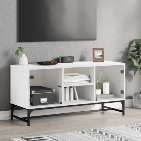 Meuble TV avec portes en verre blanc 102x37x50 cm vidaXL (1/5)