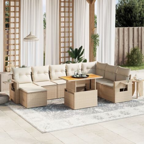 Salon de jardin avec coussins 9 pcs beige résine tressée vidaXL (1/3)