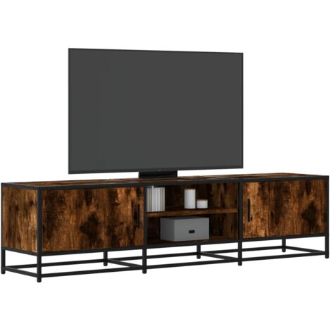 vidaXL Meuble TV chêne fumé 160x35x41 cm bois d'ingénierie et métal (1/5)