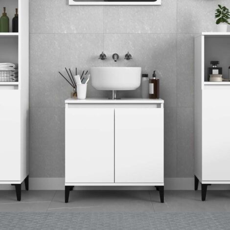 Vidaxl – Meuble sous vasque blanc 58x33x60 cm – Bois d'ingénierie résistant à l'humidité – Grand espace de rangement – Assemblage requis (1/6)