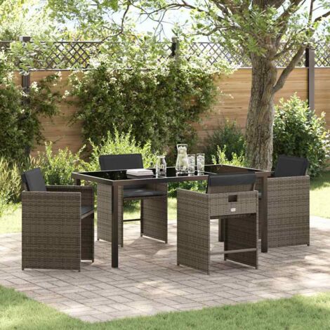 vidaXL  Garden Dining Set  with Cushion 5 pcs Grey Poly Rattan (1/5)