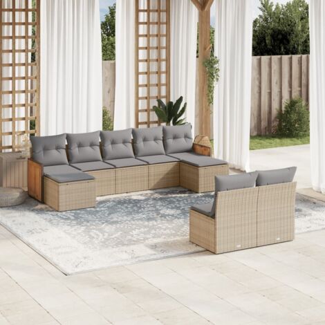 Salon de jardin avec coussins 9 pcs beige résine tressée vidaXL (1/3)
