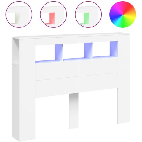 Vidaxl – Tête de lit à LED blanche 140x18,5x103,5 cm – Bois d'ingénierie durable – Lumières LED RVB personnalisables – Excellent soutien dorsal
