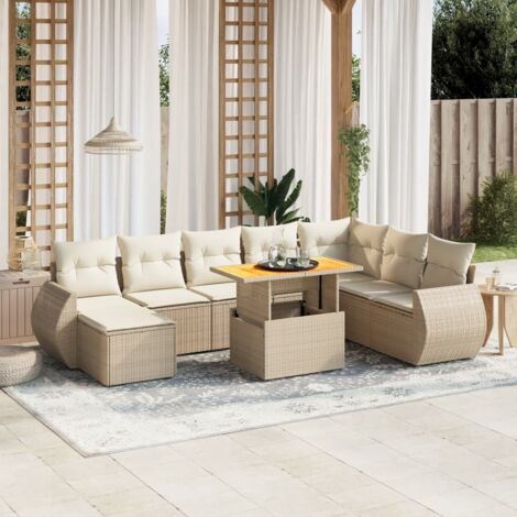 Salon de jardin avec coussins 9 pcs beige résine tressée vidaXL (1/4)