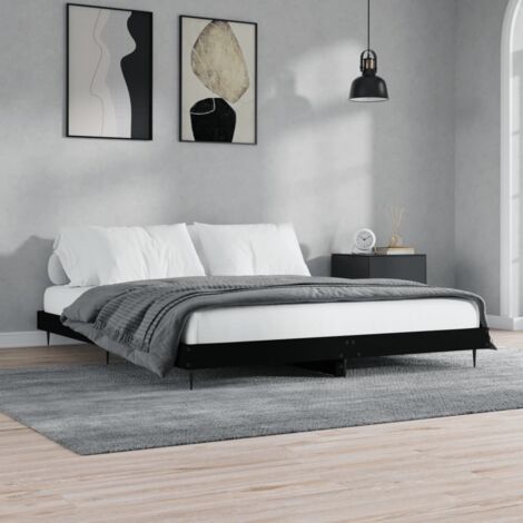 Cadre de lit sans matelas noir 200x200 cm bois d'ingénierie vidaXL (1/6)