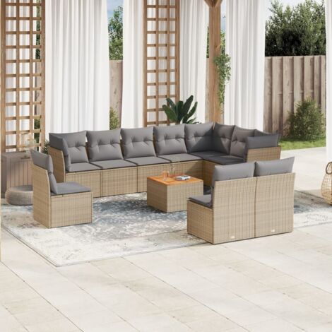 Salon de jardin 11 pcs avec coussins beige résine tressée vidaXL (1/3)