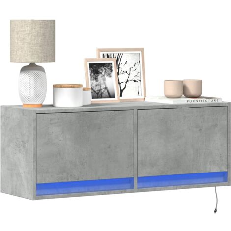 Meuble TV mural avec lumières LED gris béton 100x31x35 cm vidaXL (1/5)