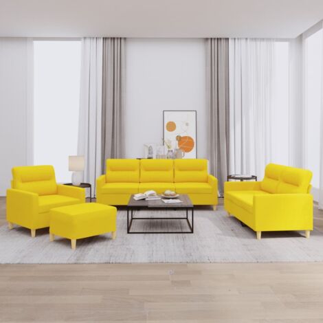 Ensemble de canapés 4 pcs avec coussins Jaune clair Tissu vidaXL (1/5)