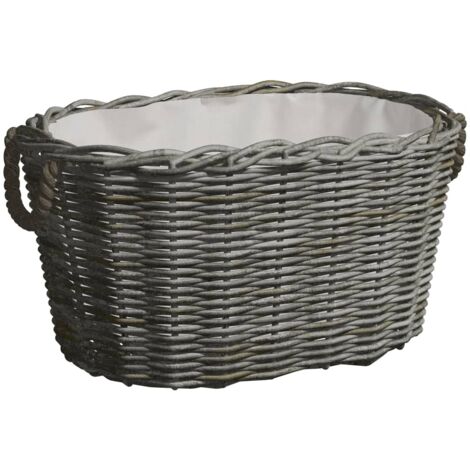 vidaXL Firewood Basket with Carrying Handles 59x42x28 cm Grey Willow