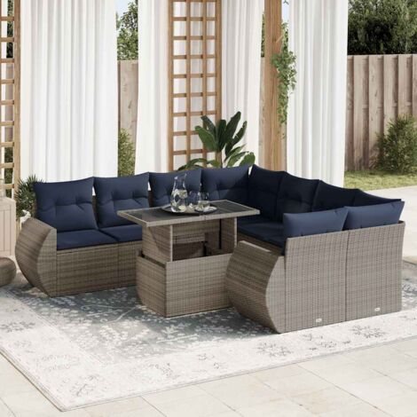 Salon de jardin avec coussins 9 pcs gris résine tressée acacia vidaXL (1/5)
