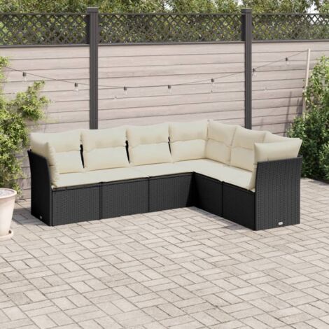 Salon de jardin 6 pcs avec coussins noir résine tressée vidaXL (1/3)