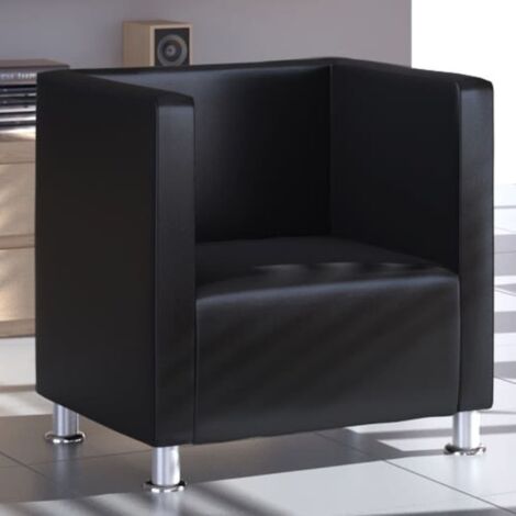 Vidaxl – Fauteuil club en cuir synthétique noir – Rembourrage confortable – Pieds en métal – Pour salon ou café
