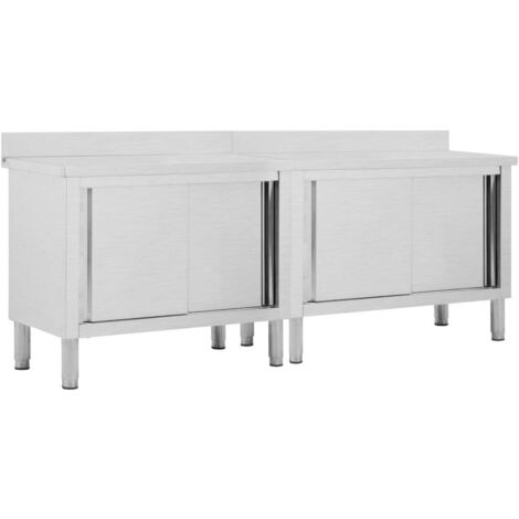 Vidaxl – Tables de travail avec 2 portes coulissantes – Acier inoxydable – Dimensions 240x50x(95-97) cm – Conception hygiénique et facile à nettoyer