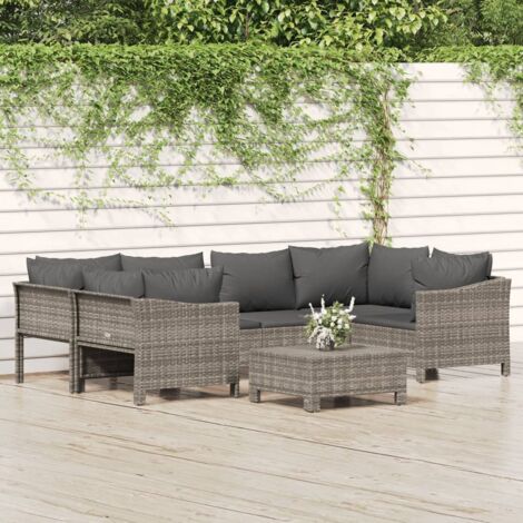 Salon de jardin 7 pcs avec coussins Gris Résine tressée vidaXL (1/5)