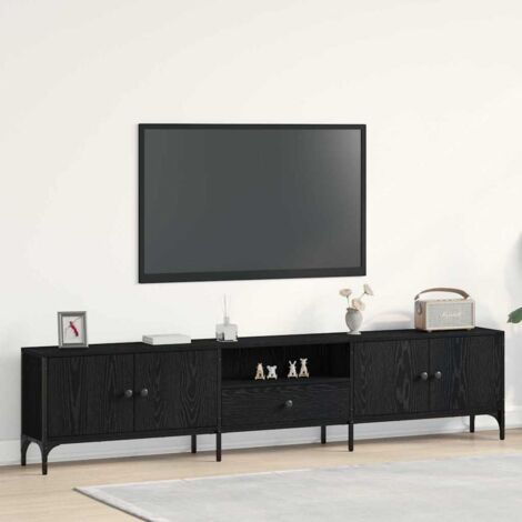 Vidaxl – Meuble TV chêne noir 200 x 25 x 44 cm – Bois d'ingénierie – 1 tiroir et étagère – Design moderne pour salon (1/5)