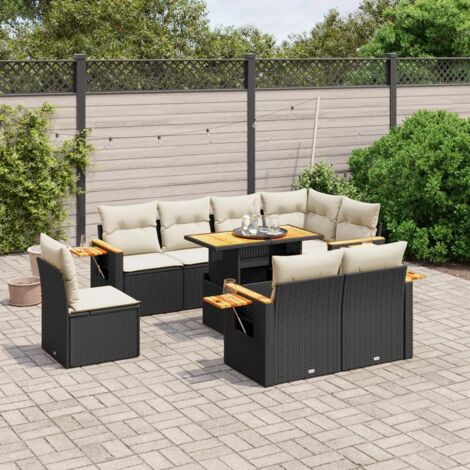 Salon de jardin 9 pcs avec coussins noir résine tressée vidaXL (1/3)