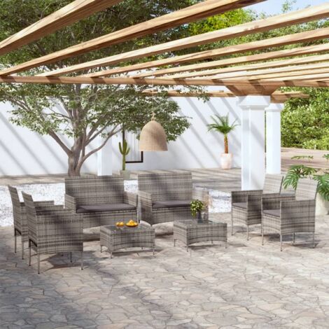 Salon de jardin 8 pcs avec coussins résine tressée gris vidaXL (1/5)