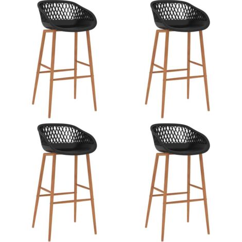 Vidaxl – Lot de 4 chaises de bar noires – Hauteur d'assise 74,5 cm – Siège ergonomique en PP – Pieds en métal aspect bois