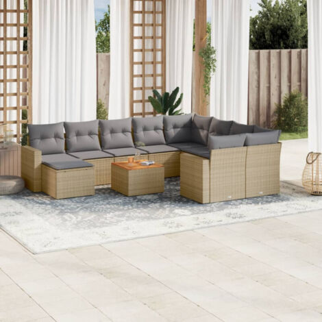 Salon de jardin 11 pcs avec coussins beige résine tressée vidaXL (1/4)