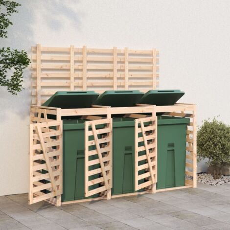 Abri pour poubelle triple sur roulettes bois massif de pin vidaXL