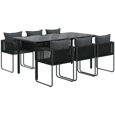 Vidaxl – Ensemble table et chaise de jardin 7 pcs – Résine tressée noire – Cadre acier enduit de poudre – Verre trempé 160x80cm