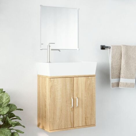 Vidaxl – Ensemble de meubles de salle de bain 2 pcs – Armoire murale en bois d'ingénierie chêne – Dimensions 48x25x48 cm – Miroir 40x40 cm inclus (1/5)