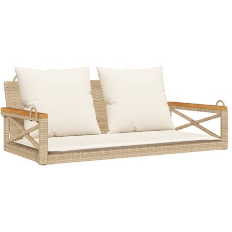Vidaxl – Balancelle de jardin beige avec coussins – Résine tressée résistante aux intempéries – Dimensions 109x62x40 cm – Charge maximale 110 kg (1/5)