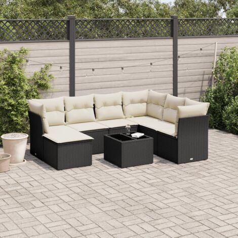 Salon de jardin 8 pcs avec coussins noir résine tressée vidaXL (1/3)