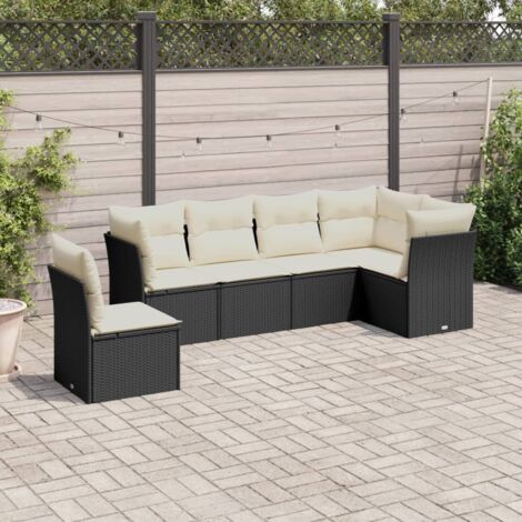 Salon de jardin 6 pcs avec coussins noir résine tressée vidaXL (1/3)