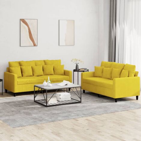 Ensemble de canapés 2 pcs avec coussins Jaune Velours vidaXL