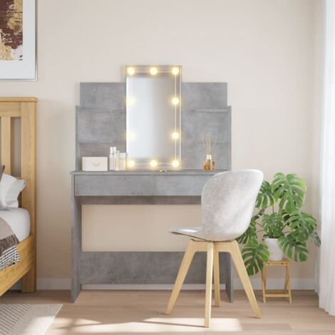 Vidaxl – Coiffeuse avec miroir et lumières LED – Gris béton – Dimensions 96x40x142 cm – Matériaux bois d'ingénierie et verre