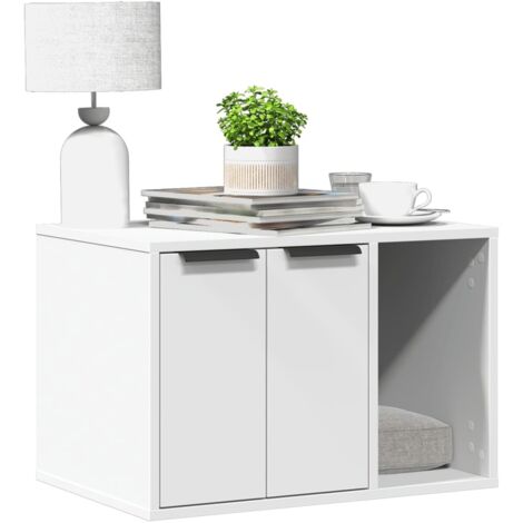 Vidaxl – Meuble bac à litière pour chat blanc – Bois d'ingénierie – Dimensions 60x40x40 cm – Capacité 60 kg – Facile à nettoyer