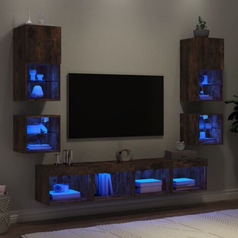 Unités murales TV avec LED 8 pcs chêne fumé bois d'ingénierie vidaXL (1/5)