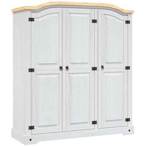 Vidaxl – Garde-robe 3 portes en pin massif blanc – Design mexicain Corona – Compartiment avec étagère et barre de penderie – Dimensions 151,6 x 52 x 170 cm