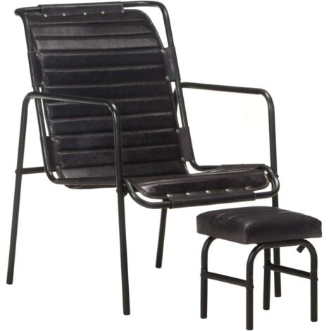 vidaXL Relaxing Armchair with a Footrest Black Real Leather (1/5)