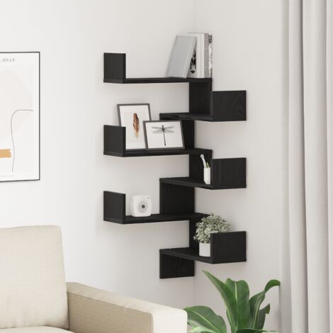 Étagère d'angle murale 2 pcs Chêne noir 40 x 40 x 49.5 cm vidaXL