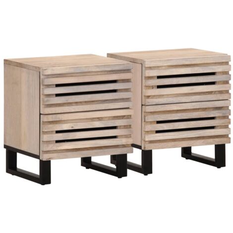 Tables de chevet 2 pcs 40x34x46 cm bois manguier massif blanchi vidaXL (1/6)