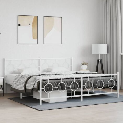 Cadre de lit métal sans matelas et pied de lit blanc 193x203 cm vidaXL (1/5)