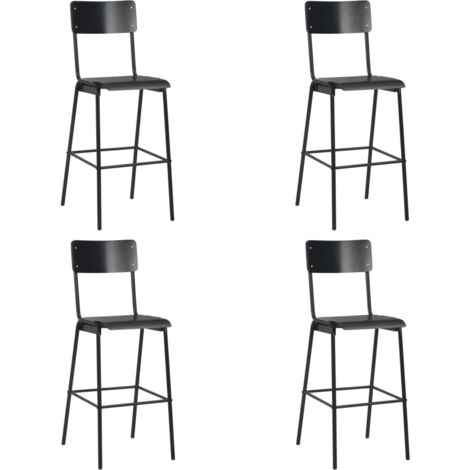 vidaXL Chaises de bar lot de 4 noir contreplaqué solide et acier (1/5)