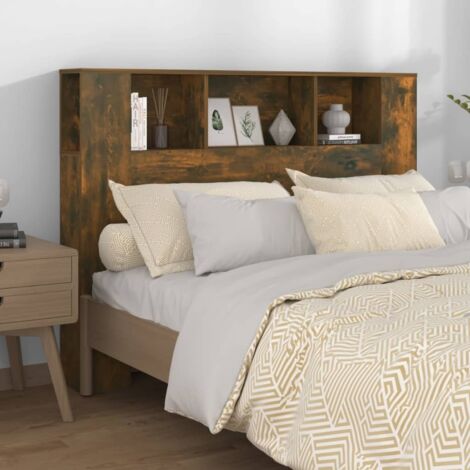Vidaxl – Tête de lit en bois d'ingénierie chêne fumé 140x18,5x104,5 cm – Design contemporain avec 5 compartiments de rangement – Fixation murale incluse