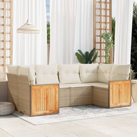 Salon de jardin avec coussins 6 pcs beige résine tressée vidaXL (1/3)