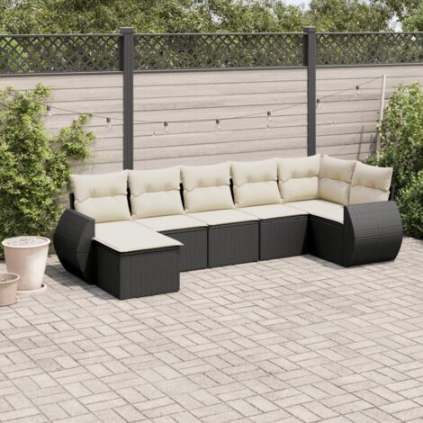 Salon de jardin 7 pcs avec coussins noir résine tressée vidaXL (1/5)