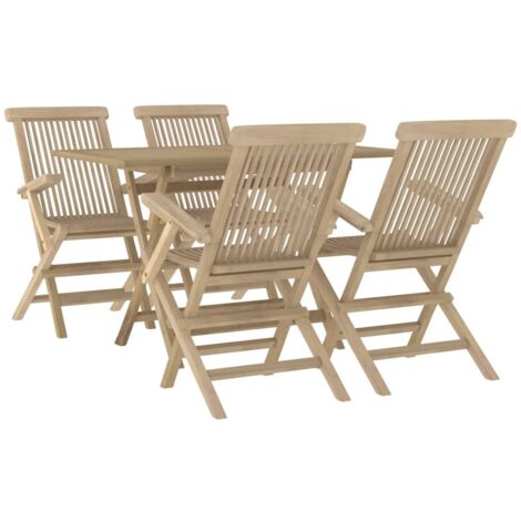 Salon de jardin 5 pcs gris bois de teck massif vidaXL (1/7)